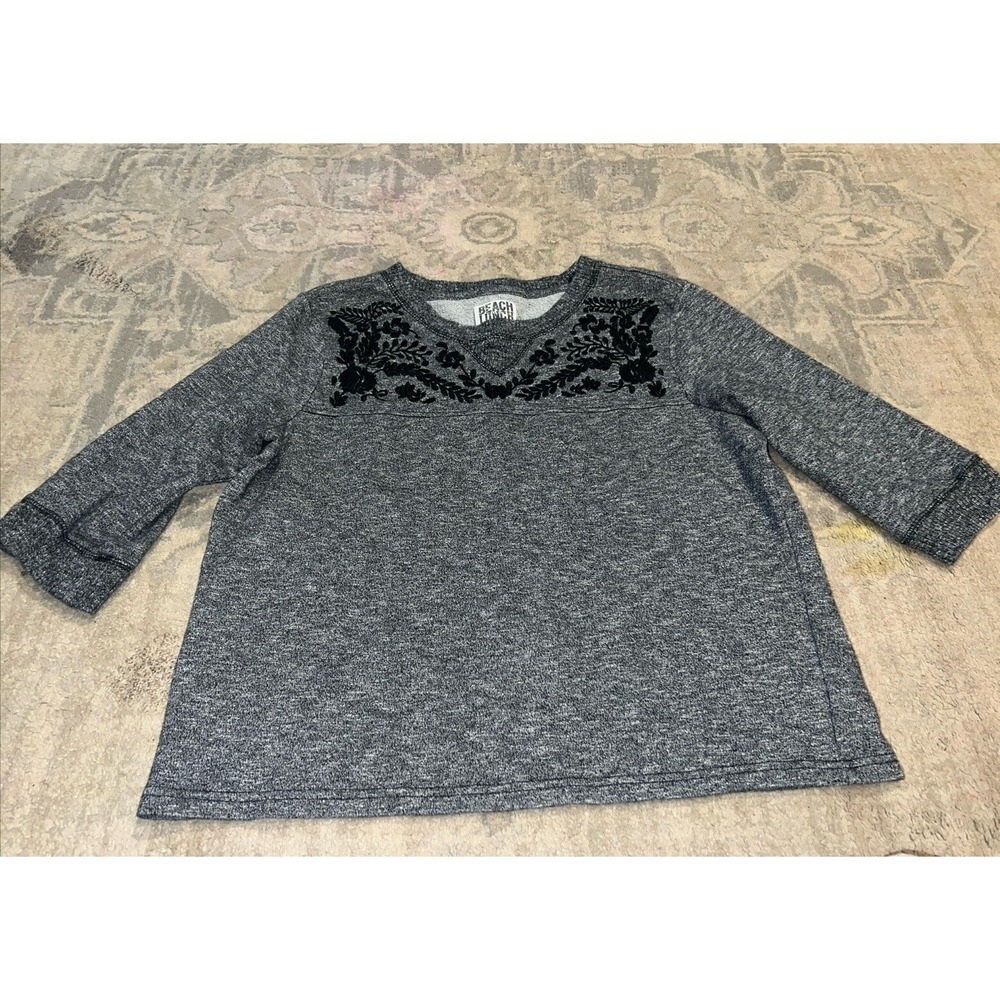 Women's Beach Lunch Lounge Gray 3/4 Sleeve Sweatshirt Pullover Sz Small